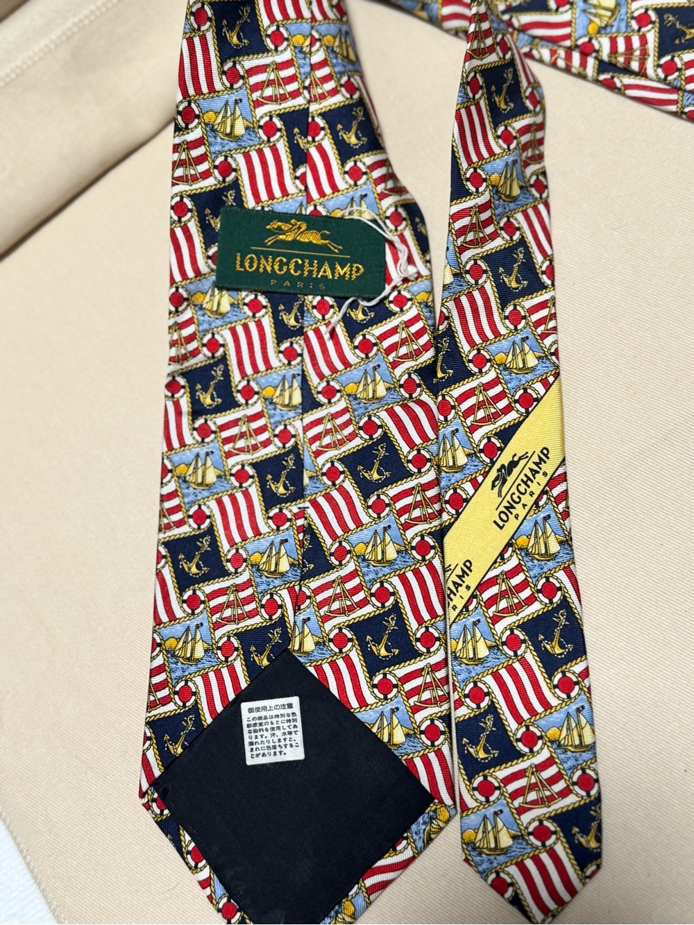 Longchamp Nautical Print Silk Tie - Red, Navy, Gold